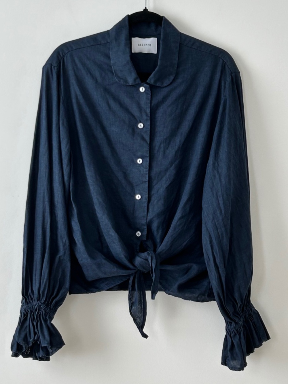 Sleeper 100% Linen Navy Blue Rumba Top